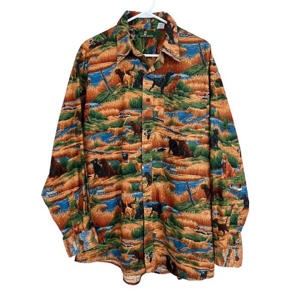 Vintage 3 Forks The Wolf River Mens Button Up Hunting Labrador Shirt SZ XL USA - Picture 1 of 6